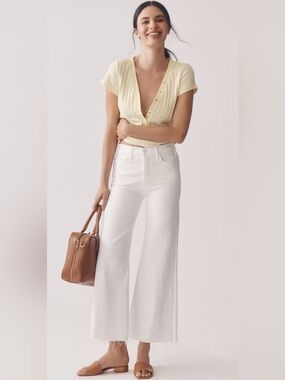 MOTHER Jeans NWT The Hustler Roller White Flared High-Rise Ankle Fray Size 32